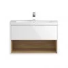 Hudson Reed 800mm Wall Mounted Vanity Unit with Open Shelf & Basin - Gloss White/Coco Bolo