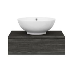 Brooklyn Floating Basin Shelf with Drawer - Black - 600mm incl. Round Basin -Bathroom Furniture Sale BCTB6B4 d5 460