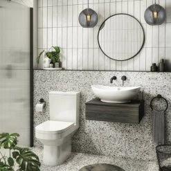 Brooklyn Floating Basin Shelf with Drawer - Black - 600mm incl. Oval Basin -Bathroom Furniture Sale BCTBLK6B2 n d5 460