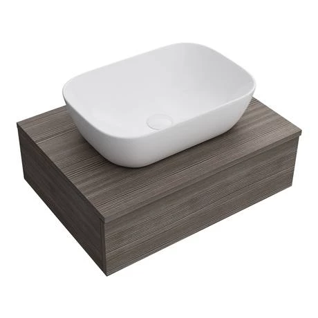 Brooklyn Floating Basin Shelf with Drawer - Grey Avola - 600mm inc. Curved Rectangular Basin 2 Brooklyn Floating Basin Shelf with Drawer - Grey Avola - 600mm inc. Curved Rectangular Basin - Image 2