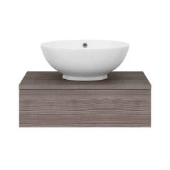 Brooklyn Floating Basin Shelf with Drawer - Grey Avola - 600mm inc. Round Basin -Bathroom Furniture Sale BCTGA6B4 d6 460