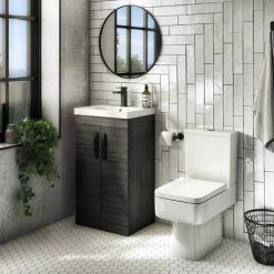 Brooklyn Black Vanity Unit - 500mm Wide with Matt Black Handles -Bathroom Furniture Sale BFS5BLK MB n d3 460