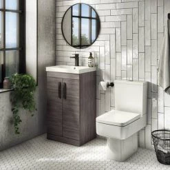 Brooklyn Grey Avola Vanity Unit - 500mm Wide with Matt Black Handles -Bathroom Furniture Sale BFS5GA MB d2 460