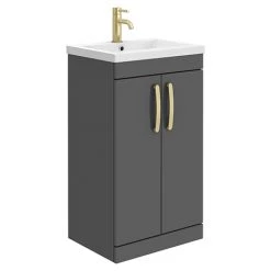 Brooklyn 500mm Gloss Grey Vanity Unit with Brushed Brass Handles