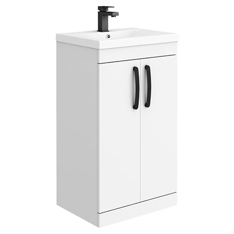 Brooklyn Gloss White Vanity Unit - 500mm Wide with Matt Black Handles 1 Brooklyn Gloss White Vanity Unit - 500mm Wide with Matt Black Handles