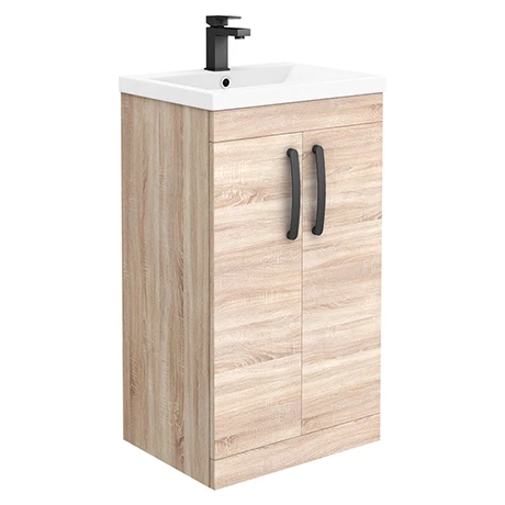Brooklyn Natural Oak Vanity Unit - 500mm Wide with Matt Black Handles 1 Brooklyn Natural Oak Vanity Unit - 500mm Wide with Matt Black Handles