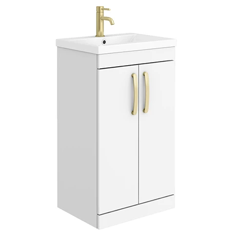 Brooklyn 500mm Gloss White Vanity Unit with Brushed Brass Handles 1 Brooklyn 500mm Gloss White Vanity Unit with Brushed Brass Handles