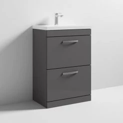 Brooklyn 600 Gloss Grey Floor Standing 2 Drawer Vanity Unit with Thin-Edge Basin -Bathroom Furniture Sale BFS62DGGTE d3 460