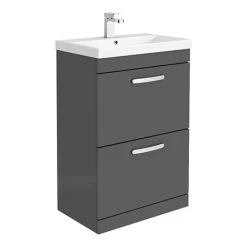 Brooklyn 600 Gloss Grey Floor Standing 2 Drawer Vanity Unit with Thin-Edge Basin