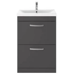 Brooklyn 600mm Gloss Grey Vanity Unit - Floor Standing 2 Drawer Unit -Bathroom Furniture Sale BFS62DGG d3 460