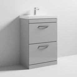 Brooklyn 600 Grey Mist Floor Standing 2 Drawer Vanity Unit with Thin-Edge Basin -Bathroom Furniture Sale BFS62DGMTE d2 460
