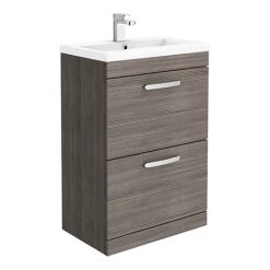 Brooklyn 600mm Grey Avola Vanity Unit - Floor Standing 2 Drawer Unit