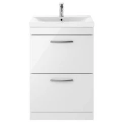 Brooklyn 600mm Gloss White Vanity Unit - Floor Standing 2 Drawer Unit -Bathroom Furniture Sale BFS62DWHT d4 460