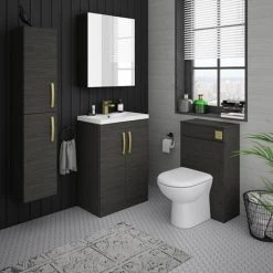 Brooklyn 600mm Black Vanity Unit with Brushed Brass Handles -Bathroom Furniture Sale BFS6BLK BB d3 460