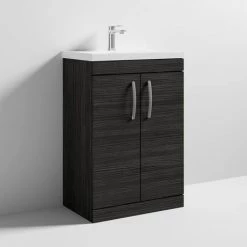 Brooklyn 600 Black Floor Standing Vanity Unit with Thin-Edge Basin -Bathroom Furniture Sale BFS6BLKTE d3 460