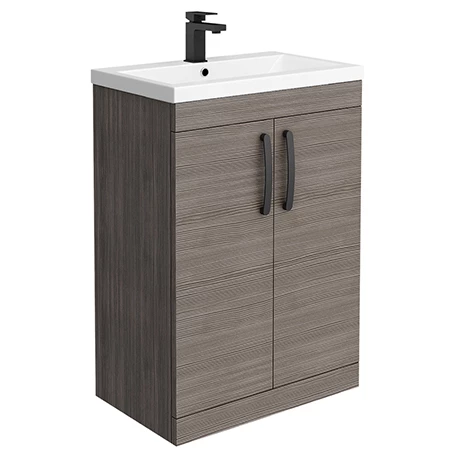 Brooklyn Grey Avola Vanity Unit - 600mm Wide with Matt Black Handles 1 Brooklyn Grey Avola Vanity Unit - 600mm Wide with Matt Black Handles