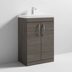 Brooklyn 600 Grey Avola Floor Standing Vanity Unit with Thin-Edge Basin -Bathroom Furniture Sale BFS6GATE d3 460