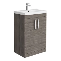 Brooklyn 600 Grey Avola Floor Standing Vanity Unit with Thin-Edge Basin
