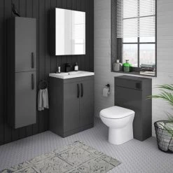 Brooklyn Gloss Grey Vanity Unit - 600mm Wide with Matt Black Handles -Bathroom Furniture Sale BFS6GG MB d4 460