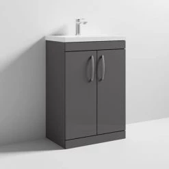 Brooklyn 600 Gloss Grey Floor Standing Vanity Unit with Thin-Edge Basin -Bathroom Furniture Sale BFS6GGTE d3 460