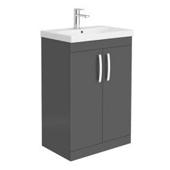 Brooklyn 600 Gloss Grey Floor Standing Vanity Unit with Thin-Edge Basin
