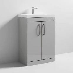 Brooklyn 600 Grey Mist Floor Standing Vanity Unit with Thin-Edge Basin -Bathroom Furniture Sale BFS6GMTE d2 460