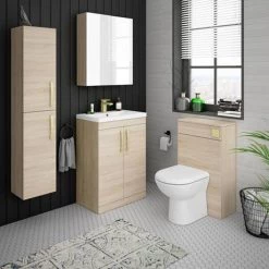 Brooklyn 600mm Natural Oak Vanity Unit with Brushed Brass Handles -Bathroom Furniture Sale BFS6N BB d4 460