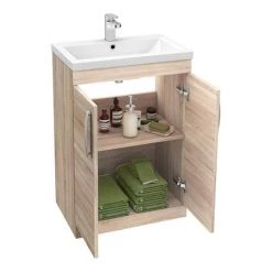 Brooklyn 600mm Natural Oak Vanity Unit - Floor Standing 2 Door Unit -Bathroom Furniture Sale BFS6N d1 460