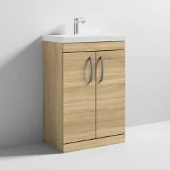 Brooklyn 600 Natural Oak Floor Standing Vanity Unit with Thin-Edge Basin -Bathroom Furniture Sale BFS6OAKTE d3 460