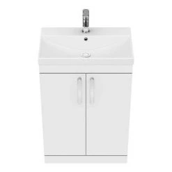 Brooklyn 600 Gloss White Floor Standing Vanity Unit with Thin-Edge Basin -Bathroom Furniture Sale BFS6WHTTE d4 460