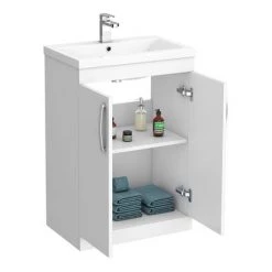 Brooklyn 600mm White Gloss Vanity Unit - Floor Standing 2 Door Unit 7 Brooklyn 600mm White Gloss Vanity Unit - Floor Standing 2 Door Unit -Bathroom Furniture Sale BFS6WHT DETAIL4 460