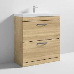 Brooklyn 800 Natural Oak Floor Standing Vanity Unit with Thin-Edge Basin -Bathroom Furniture Sale BFS8OAKTE D3 460