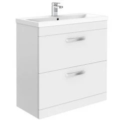 Brooklyn 800mm White Gloss Vanity Unit - Floor Standing 2 Drawer Unit