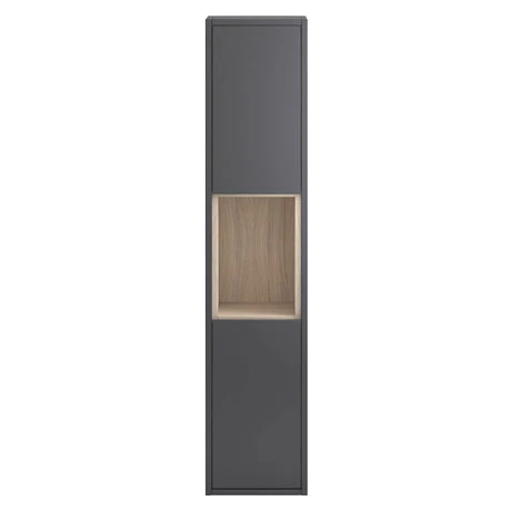 Hudson Reed Coast Wall Hung Tall Unit - Grey Gloss/Driftwood 1 Hudson Reed Coast Wall Hung Tall Unit - Grey Gloss/Driftwood