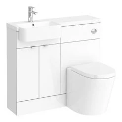 Brooklyn 1000 Gloss White Semi-Recessed Combination Unit (Round Basin, Vanity + WC Unit) -Bathroom Furniture Sale BR145R D5 460