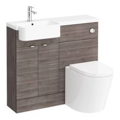 Brooklyn 1000 Grey Avola Semi-Recessed Combination Unit (Round Basin, Vanity + WC Unit) -Bathroom Furniture Sale BR15LR d5 460
