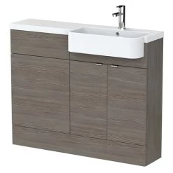 Brooklyn 1100 Grey Avola Semi-Recessed Combination Unit (Round Basin, Vanity + WC Unit)