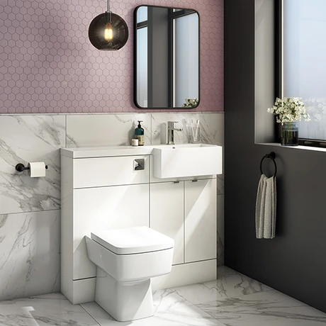 Brooklyn 1000 Gloss White Semi-Recessed Combination Unit (Square Basin, Vanity + WC Unit) 1 Brooklyn 1000 Gloss White Semi-Recessed Combination Unit (Square Basin, Vanity + WC Unit)