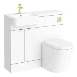 Brooklyn 1000 Gloss White Round Semi-Recessed Combination Unit w. Brushed Brass Handles + Flush -Bathroom Furniture Sale BS4BB d4 460