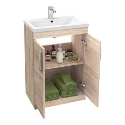 Brooklyn Natural Oak Modern Sink Vanity Unit + Toilet Package -Bathroom Furniture Sale BWCN ND4A 460