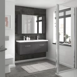 Brooklyn 1205mm Gloss Grey Wall Hung 2 Drawer Double Basin Vanity Unit -Bathroom Furniture Sale BWH12G1D d2 460