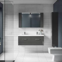 Brooklyn 1205mm Gloss Grey Wall Hung 2 Drawer Double Basin Vanity Unit -Bathroom Furniture Sale BWH12G1D d4 460