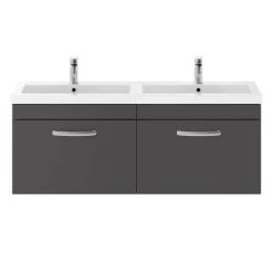 Brooklyn 1205mm Gloss Grey Wall Hung 2 Drawer Double Basin Vanity Unit -Bathroom Furniture Sale BWH12G1D d5 460