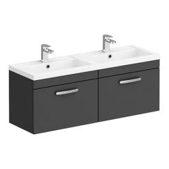 Brooklyn 1205mm Gloss Grey Wall Hung 2 Drawer Double Basin Vanity Unit