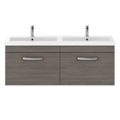 Brooklyn 1205mm Grey Avola Wall Hung 2 Drawer Double Basin Vanity Unit -Bathroom Furniture Sale BWH12GA1D d4n 460