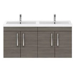 Brooklyn 1205mm Grey Avola Wall Hung 4 Door Double Basin Vanity Unit -Bathroom Furniture Sale BWH12GA2D d3 460