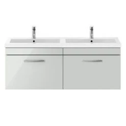 Brooklyn 1205mm Grey Mist Wall Hung 2 Drawer Double Basin Vanity Unit -Bathroom Furniture Sale BWH12GM1D d5 460