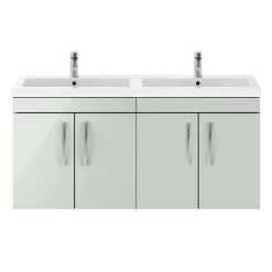 Brooklyn 1205mm Grey Mist Wall Hung 4 Door Double Basin Vanity Unit -Bathroom Furniture Sale BWH12GM2D d3 460