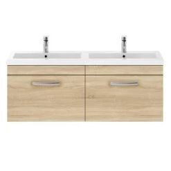 Brooklyn 1205mm Natural Oak Wall Hung 2 Drawer Double Basin Vanity Unit -Bathroom Furniture Sale BWH12N1D d3 460