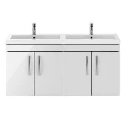 Brooklyn 1205mm Gloss White Wall Hung 4 Door Double Basin Vanity Unit -Bathroom Furniture Sale BWH12W2D d3 460